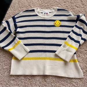 Striped Navy and Yellow Sweater with Smiley Patch